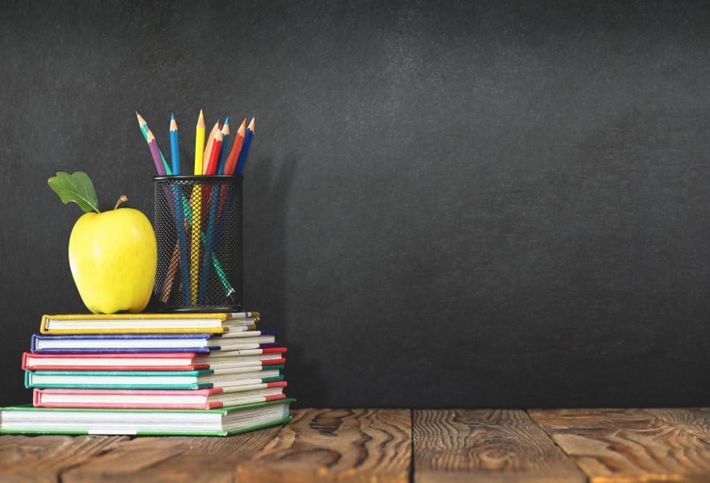 AOFOTO 5x3ft Classroom Chalkboard Back to School Backdrop Pencils Vase Stack of Books on Wooden Board Blackboard Background for Photography Kid Baby Portrait Photo Shoot Studio Props Vinyl