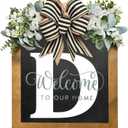 16'' Personalized Last Name Welcome Sign, Door Wreaths for Front Door Outside, Spring Wreath for Front Door Decor, Farmhouse New Home Gifts for Home (D)