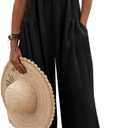 Dokotoo Women's Lace Casual Overalls Summer Jumpsuit Loose Baggy Wide Leg Ruffle Pants Rompers with Pockets (Black, XL)