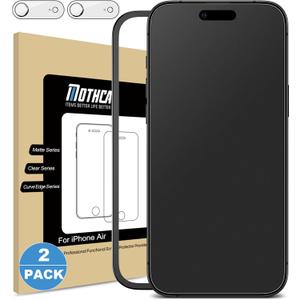 Mothca 2 Pack Matte Glass Screen Protector for iPhone Air / 17 Air [6.5 inch] + 2 Pack Camera Lens Protector, Anti-Glare & Anti-Fingerprint Case Friendly Tempered Glass, Bubble Free, Smooth as Silk