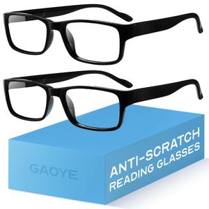 Gaoye + 0.50 2-Pack of Reading Glasses - Blue-Light Filter, UV Protection - Readers with Rectangle Frames
