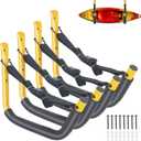 4 Pack Kayak Storage Rack, 15 Inch Kayak Rack for Garage, Kayak Hooks for Garage Wall with Nylon Straps, Kayak Wall Mount Hangers for Kayaks,Surfboards,Canoes,Snowboards,Tools (Multiple Colors) (Yellow)