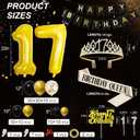 17th Birthday Decoration for Girls Black and Gold Birthday Party Balloon Decoration Set Happy Birthday Banner Crown Birthday Strap Confetti Balloons Birthday Party(17th)