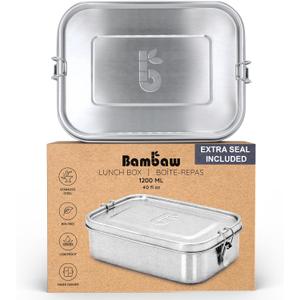 Bambaw Stainless Steel Lunch Box 40 oz, Metal Lunch Box with Adjustable Compartment, Leakproof Stainless Steel Bento, Food Grade Metal Sandwich Container