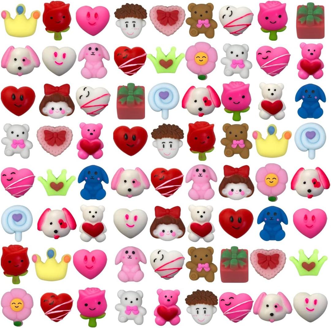 72 PCS Valentines Day Mochi Squishy Toys Squishies for Kids School Class Classroom Valentines Day Cards Gifts Prizes Party Favors