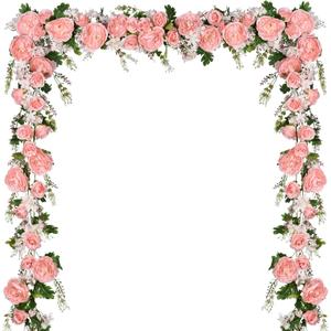 2 Pack Artificial Peony Garland Flowers, 12ft Floral Greenery Garland Rose Flower Vine with Pink Peony and Green Leaves for Wedding Dining Table Home Party Decor (2, Pink)