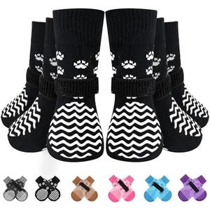 EXPAWLORER 6Pcs Anti Slip Dog Socks to Prevent Licking Paws, Dog Shoes for Winter, Double Sides Dog Boots & Paw Protectors Booties for Hardwood Floors with Grippers Small Medium Large Senior Dog, XS