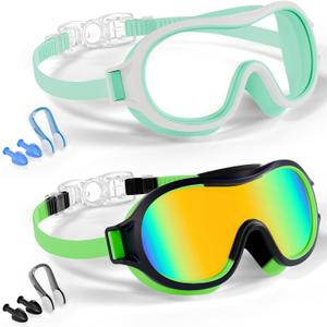 Aegend 2 Pack Swim goggles for Kids 3-15, Anti-Fog Anti-UV Wide Vision Waterproof, No leak Swimming goggles for Boys Girls