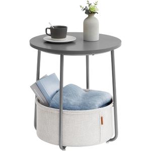 VASAGLE LILEA Collection - Small Round Side End Table, Modern Nightstand with Fabric Basket, Cement Gray and Cream White ULET223G49, Round + 1 Pack