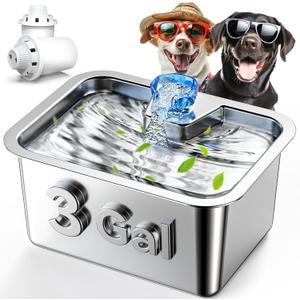 Stainless Steel Dog Water Fountain for Large Dogs, PETNF 3 Gallon Big Pet Water Fountain with 2 Filters, Dog Water Bowl Dispenser Cat Drinking Fountain Inside for Multiple Pets, Easy to Assemble & Clean