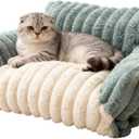 Washable Pet Sofa Bed - Comfortable Supportive Cat Couch for Large Indoor Cat - Medium Dog Bed with Soft Cusion (Gray Cream-29.92*19.70*9.85Inch)