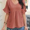 Womens Summer Tops V Neck Ruffle Half Sleeve Blouses Cute Lace Peplum Shirts Casual Boho Babydoll Clothing 2025 (L)