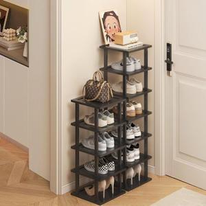 Vertical Shoe Rack - Tall Narrow Shoe Rack Organizer for Small Spaces,12 Tier Bamboo Shoen Shelf for Entryway,Closet,Corner,Doorway,Skinny Shoe Shelf Space Saving Shoe Storage,Free Stackable DIY (Black)