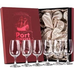 GLASSIQUE CADEAU Port and Dessert Drink Cooler, Sherry, Cordial, Aperitif Tasting Glasses | Set of 6 Small Crystal 7 oz Sippers | Mini Short Stem Nosing Taster Copitas