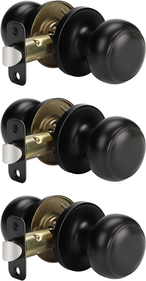 goldenwarm Black Passage Door Knobs, Matte Black Closet Door Knobs Interior, Black Passage Door Knobs Set for Hallway, Closet (3 Pack, Matte Black)