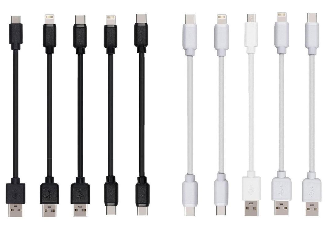 10-Pack Multi Short USB Cables & TypeC-C Cables for Charging Stations Compatible/w iPhone16/15, iPhone5-14/ iPads/iPad mini/iPad Pros/Samsung Moblies & Tablets/Pixel & Nexus/HTC/Sony(White)