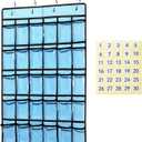 KEEPJOY Classroom Pocket Chart for Cellphone Calculator Holder, 30 Clear Pocket Charts for Classroom 33.5 x 24.5 inch Hanging cell phone Organizer Storage (Blue-30 pockets)