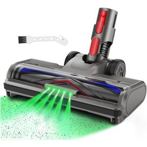 Vacuum Head Hardwood Floor Attachment Compatible with Dyson V7 V8 V10 V11 V15 Vacuum Cleaners with Green LED Headlights, Roller Brush Replacement Parts