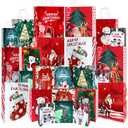 24 Pack Christmas Gift Bags Bulk Hallmark Festive Design with Handles, Assorted Gift Bag Different Sizes Sets for Gifts, Durable Kraft Paper Bags for Holiday Presents(8 Large,8 Medium,8 Small)