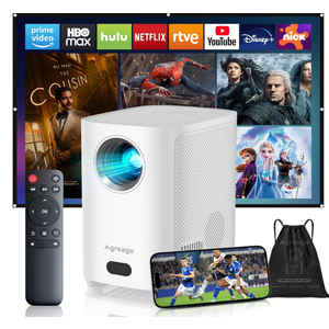 [Electric Focus] Projector with WiFi and Bluetooth, Native 1080P 15,000 Lumens 4K Supported, Agreago Outdoor Movie Projector for Home Theater UP to 300", for iOS/Android/TV Stick/HDMI/USB (White)