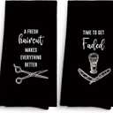 Black Barber Barbershop Decor Hand Towels 16x24 Set of 2, Dish Towels Cloths Dishcloths Tea Towel Gifts for Barber Hairstylist Hairdresser, Hair Haircut Shop Salon Bathroom Kitchen Hand Towel