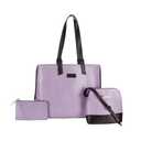 3PCS ECM Tote Set for Women - Stylish Top Handle Laptop Bag Satchel Purse Shoulder Handbag Cosmetic Pouch bag (Lavender)