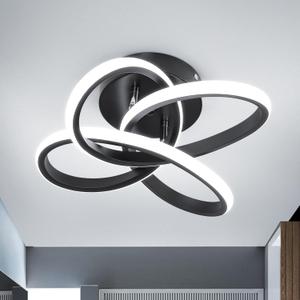 CANEOE Modern Led Ceiling Light Fixture, 6000K Small Hallway Ceiling Light, Black Close to Ceiling Lights for Hallway Bedroom Bathroom Entryway Balcony Stair Curved Design Ceiling Lamp