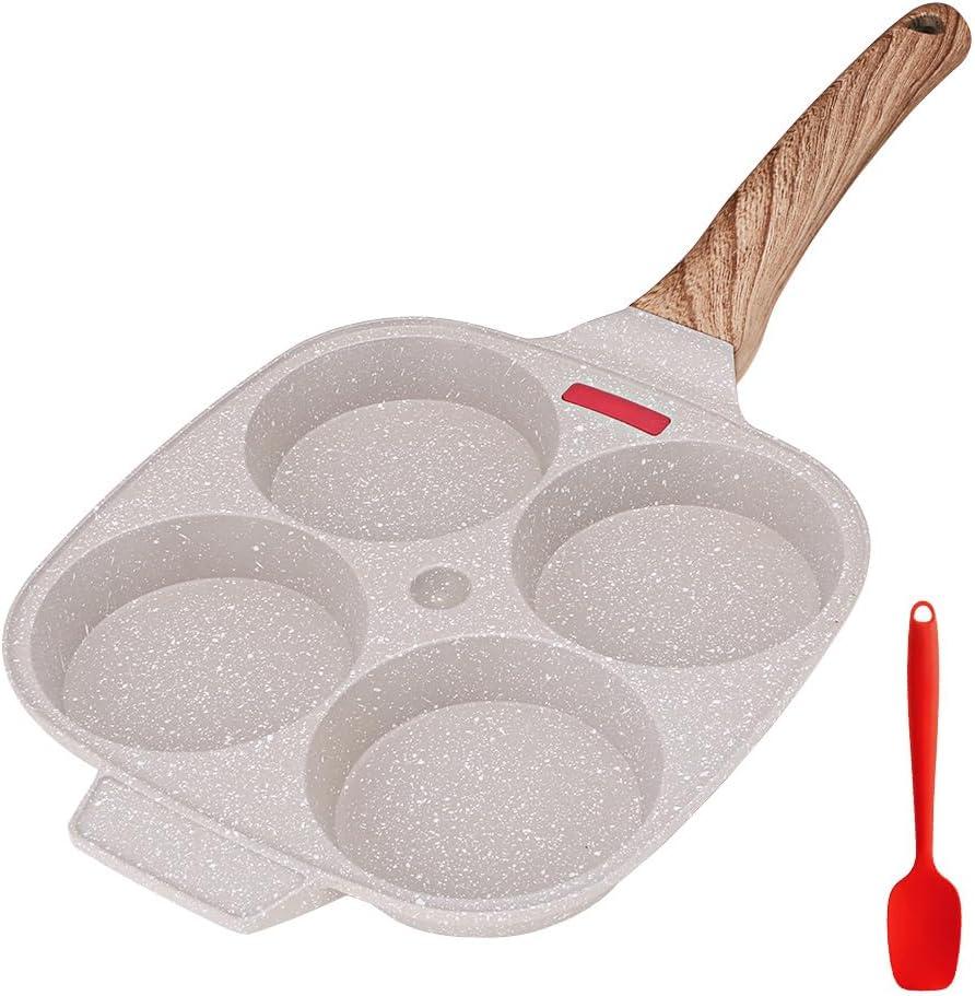 Egg Pan Egg Frying Pan, Fried Egg Pan Nonstick 4 Cups Pancake Pan Aluminium Alloy Cooker for Breakfast, Induction Compatible 8.3 in (White)