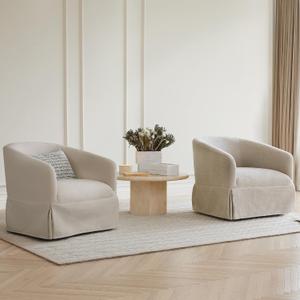 Swivel Accent Chair, 360 Degree Performance Fabric Armchair Modern Barrel Chairs Armchair for Living Room Bedroom Home and Office,Cream White. Pair of 2 Chairs.
