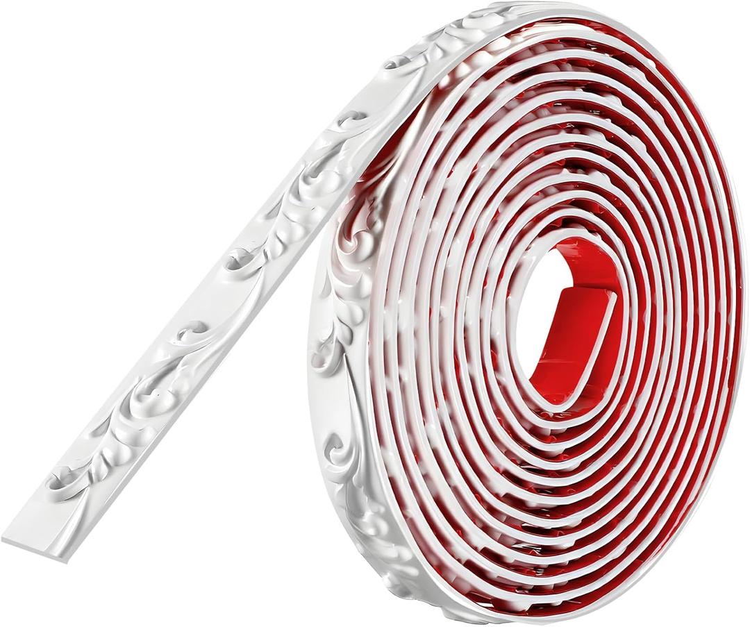 Peel and Stick Molding Trim 16.4 Feet Self Adhesive Mirror Frame Border Flexible Decorative Wall Trim White for Home Decor Cabinet Edge Bathroom Door Mirror Background