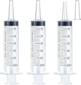 60ml Syringe for Liquid, Oral, Scientific Labs, Measurement, Dispensing, Catheter Tip with Cap 3 Pack 60ml Syringes
