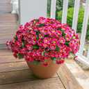 Daisy Artificial Flowers for Outdoors Decoration, 6 Bundles Fake Plants Flowers Bouquet Faux Flowers for Outdoor Planter Look Real UV Resistant Silk Flowers for Outside Garden Porch Patio, Dark Red