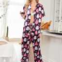 ALLTB Christmas Satin Pajamas Set Women 2 Piece Button Down Pajamas Short Sleeve Shirt Long Pant Xmas Silk Sleepwear Set (Small, Black)