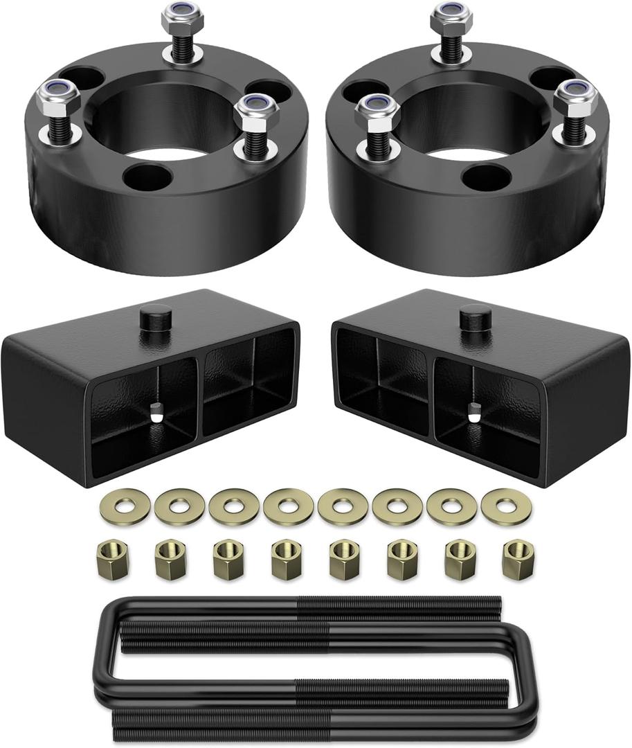 Richeer 3"F + 2"R Leveling Lift Kit for 2005-2023 Frontier, 3" Front Strut Spacers and 2" Black Leveling Lift Block Kit Extended Square U-Bolts Compatible with 2005-2023 Frontier 2WD/4WD 2X2/4X4