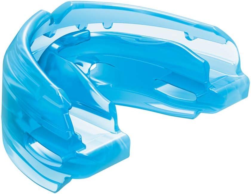 Shock Doctor Braces Football Mouth Guard, Upper & Lower Teeth Protection, Adult/Youth Sizes with Helmet Strap, Mouthguard for Sports, Football, Hockey, Lacrosse, Baseball, Wrestling, More (Adult: 12+ yrs, Blue)