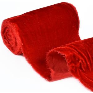 6 Inch Red Velvet Silk Frayed Wide Ribbon - Frayed Edge Velvet Ribbon for Christmas Decorations, Tree Toppers, Bows, Wreaths, Flower Bouquets, Dress Sashes, Wedding (5 Yards) (6 inch, red)