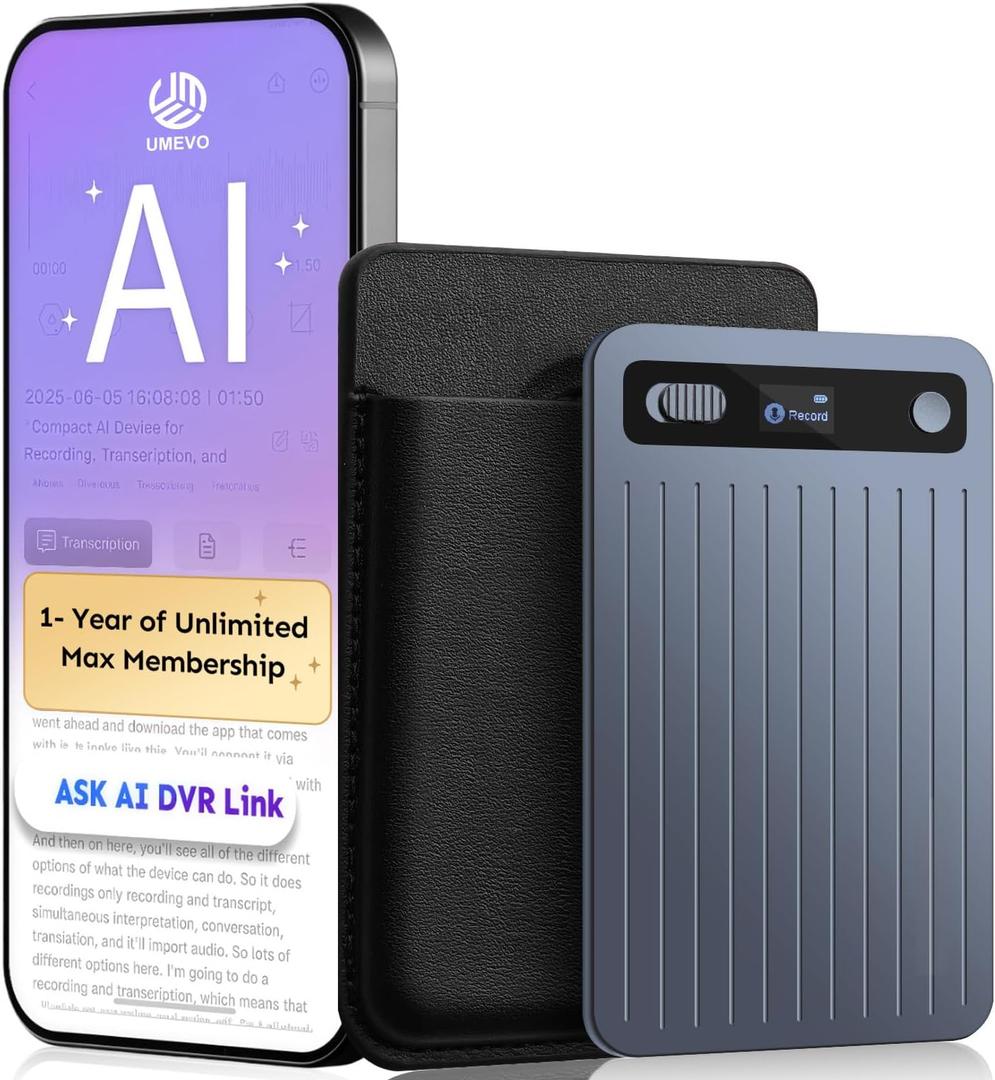 UMEVO Note Plus AI Voice Recorder : Unlimited Transcribe & Summarize, AI Note Taking Device 64GB with Case, App Control, 140 Languages for Calls, Lectures, Meetings, Interviews(Blue)