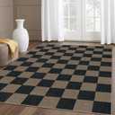 Lahome Checkered Easy Jute Living Room Rugs, 5x7 Black Dining Room Office Rug Farmhouse Washable Carpet, Checkerboard Neutral Non Slip Indoor Outdoor Carpet for Bedroom Entry Patio (5' X 7', Chocolate Brown/Checkerboard -1)