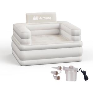 Mr.Young Inflatable Couch for Camping and Home and Outdoor | Blow Up Couch | Air Sofa | Velvety Surface | Included Air Pump Fast & Easy Inflation/Deflation | 42"x33"x34" | Single