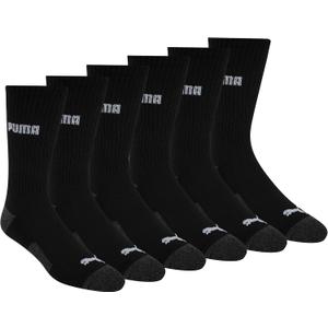 PUMA Men's 6 Pack Crew Socks (10-13, Black/Grey Logo)