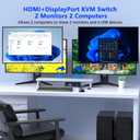 HDMI DisplayPort KVM Switch 2 Monitors 2 Computers, 4K@60Hz Dual Monitor KVM Switches HDMI DisplayPort for 2 Computers Share 2 Monitors and 4 USB Devices for Keybord Mouse Printer Hard Drive