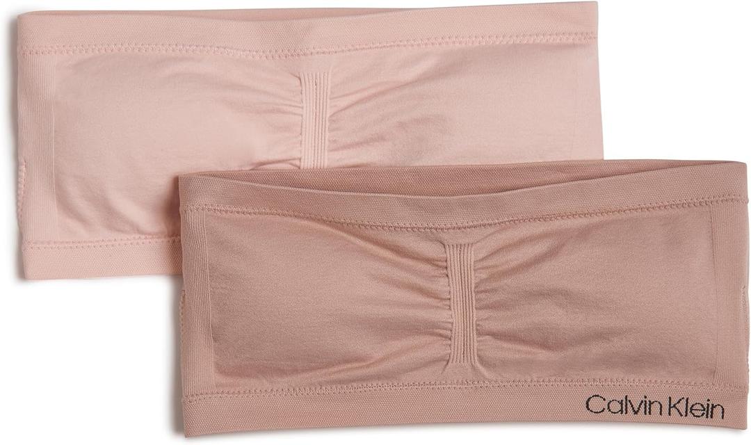 Calvin Klein Girls Seamless Bandeau Bra Multipack (X-Large, Crystal Pink/Almond)