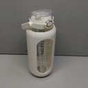 SIEROZUR 64oz Glass Water Bottle with Straw and Handle Lid Half Gallon Motivational Glass Bottle with Silicone Sleeve and Time Marker Large Reusable Sports Water Jug for Gym Home Workout (White)