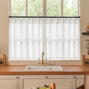 Off White Linen Kitchen Curtain 24 Inch Length 2 Panels Set Pinch Pleat Boho Country Farmhouse Short Cafe Curtains Light Filtering Pleated Semi Sheer Small Window Treatment Tiers for Basement Camper