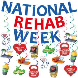 Eersida 49 Pcs National Rehab Week Including Banner Hanging Swirls Wall Decor Holiday Celebrating Events for Rehabilitation Experts and Assistants Festival Supplies