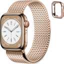 Fullmosa Compatible Apple Watch Bands 41mm 40mm 38mm 46mm 49mm 45mm 44mm 42mm for Women Men, Stainless Steel Mesh Loop Magnetic Clasp iWatch Band with TPU Case for Apple Watch Series 9 8 7 6 5 4 3 2 1 SE SE2 10 Ultra, 41mm 40mm 38mm Rose Gold