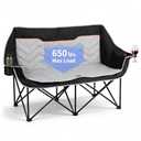 VAGANTH Double Camping Chair Oversized Padded Camping Sofa for 2 Person, Foldable Loveseat with Dual Cup Holders & Wine Glass Holders, Double Folding Chair Camping Couch for Beach, RV, Patio, Black