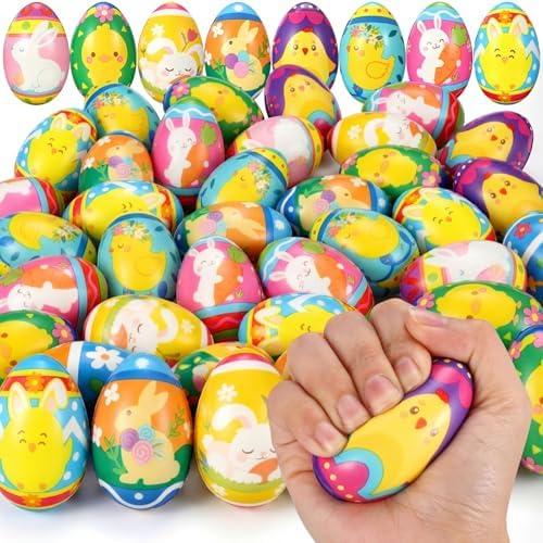 Sotiff 48 Pcs Easter Eggs Stress Balls Squeeze Easter Eggs Toy Bulk Slow Rising Stress Relief Fidget Toy for Easters Egg Hunt Basket Stuffers Fillers Party Favor Gifts(Lovely)