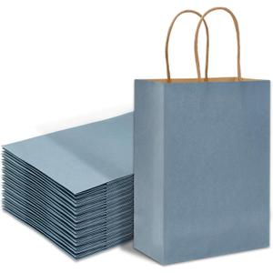 Whaline 24Pcs Kraft Paper Bags Calming Blue Gift Bags with Handles Candy Goodie Treat Bags Grocery Shopping Bags for DIY Crafts Baby Shower Birthday Wedding Party Supplies, 5.9x3.1x8.3inch