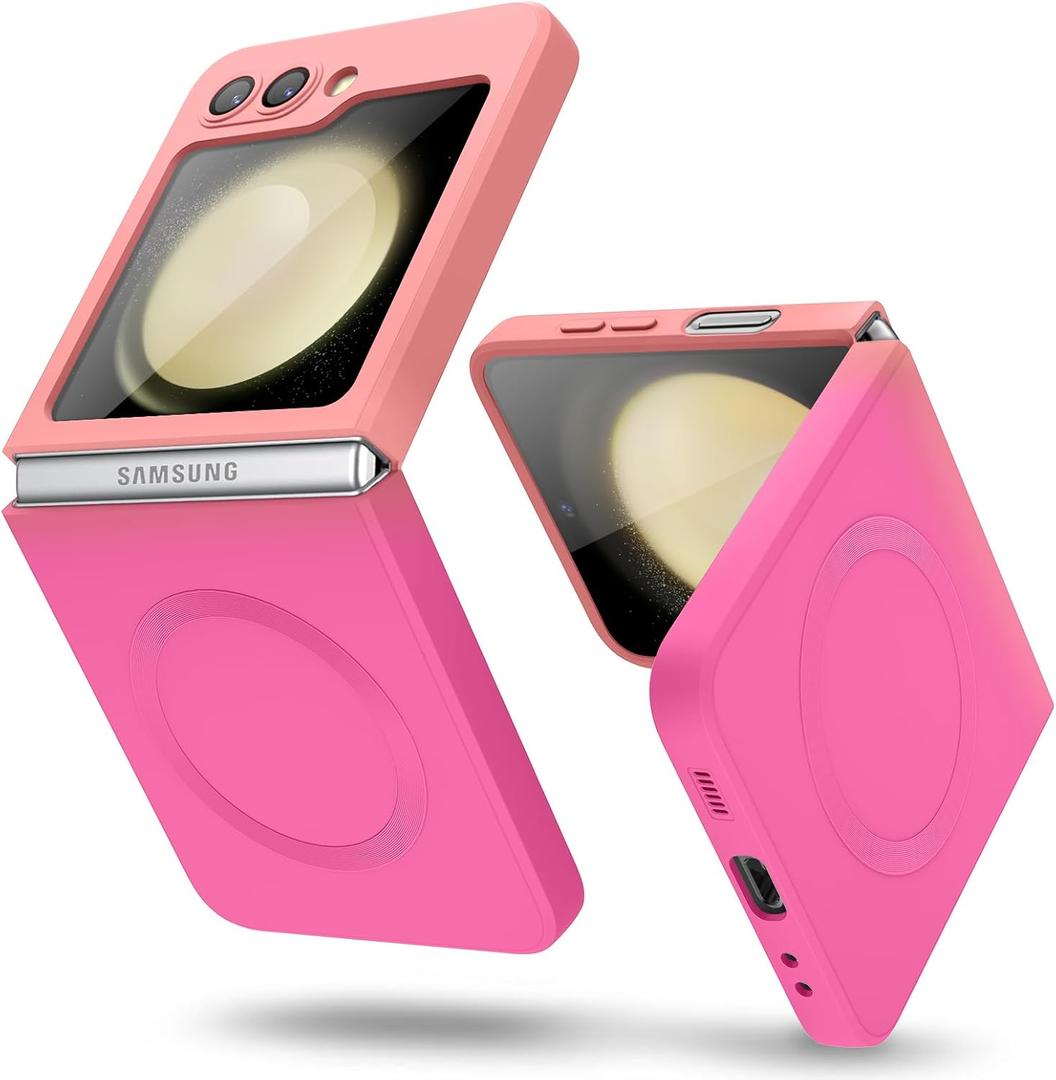 Compatible with Galaxy Z Flip 6 Case, Magnetic Gradient Color Soft TPU Phone Case with Camera Lens Protector Case for Galaxy Z Flip 6 6.7 Inch, Pink to Rose Red Gradient(10-23)